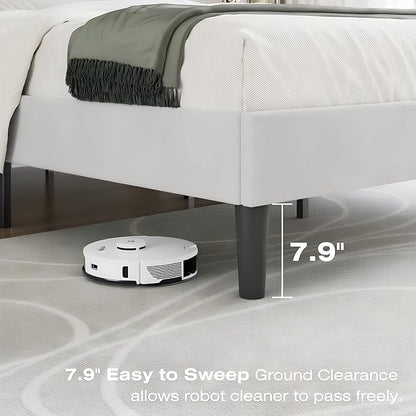 VECELO Full Bed Frame with Upholstered Headboard, Heavy-Duty Platform Bedframe with Strong Wooden Slats Support, No Boxing Spring Needed, Pure White