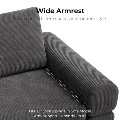 LIKIMIO FlipNest Convertible Sleeper Sofa Bed Floor Sofa 3-in-1 No Assembly, Foldable Mattress with Corduroy Upholstery Dark Grey, Lounge Loveseat Couch for Living Room Studio Guest Room