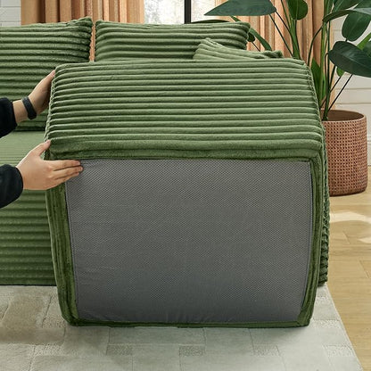 127" U-Shaped Cloud Sectional Couch Oversized Modular Compressed Boneless Sectional Sofa with Ottoman Chaise Lounges & Console, Plush Corduroy Boneless Symmetrical Sofa