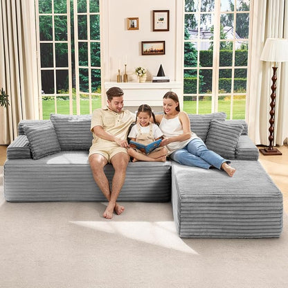 Hobestluk Boneless Couch Modular Sectional Sofa L-Shape Oversized Chaise | 108" Right Facing Chaise Light Grey,Memory Foam,Removable Cover,Non-slip Bottom,No Assemble Required,Living Room Furniture