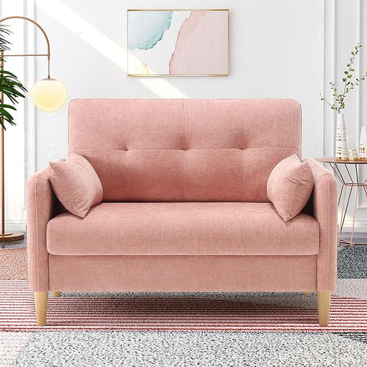 Hanherry Loveseat Couch,Small Sofa for Living Room, Comfy Chenille Fabric Love Seat for Bedroom with Throw Pillow,Removable Cushion Cover,Couches for Small Space,Apartment,Dorm