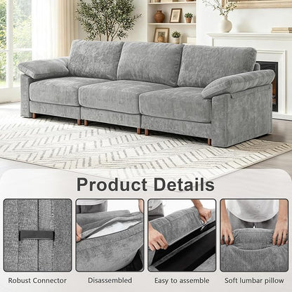 Oversized L Shaped Sectional Couch for Living Room, Extra Large Deep Seat Modular Sectional Sofa with Washable Covers, Modern Cloud Couch for Apartment, Bedroom (Light Gray, 3 Seater)