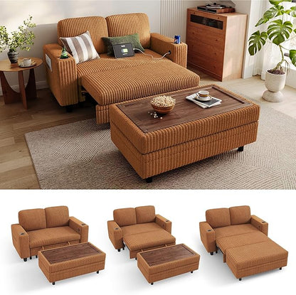 LINSY HOME Sectional Sleeper Sofa with Pull Out Couch Bed for Living Room (Brown) | Plush Corduroy