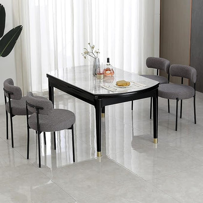 DYHOME Dark Grey Dining Chairs Set of 6, Mid-Century Modern Dining Chairs, Kitchen Dining Room Chairs, Curved Backrest Round Upholstered Boucle Sherpa Dining Chair with Black Metal Legs