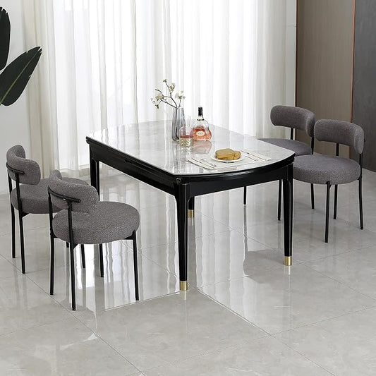 DYHOME Boucle Dining Chairs Set of 4, Upholstered Kitchen Dining Room Chairs, Side Chairs with Thick Cushions and Metal Legs for Kitchen Living Room, Dark Grey