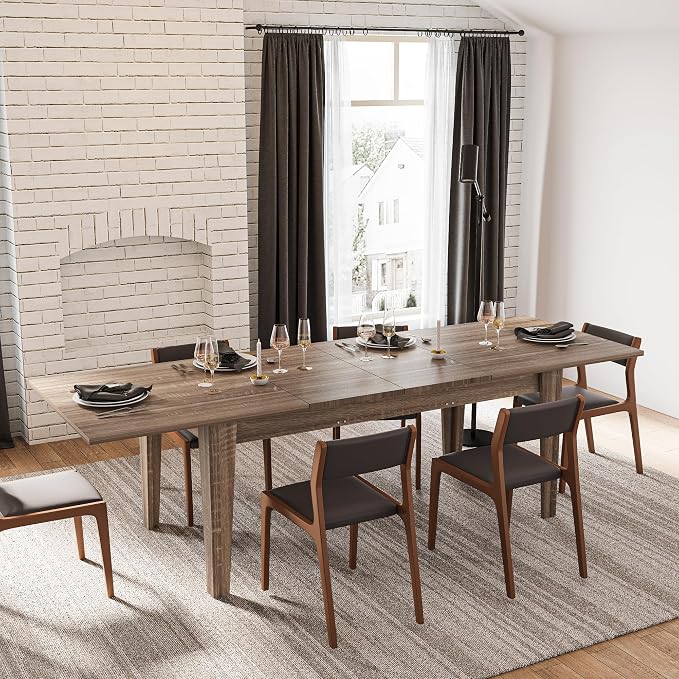 71"-106" Extendable Dining Table for 4-12 People, Space-Saving Extra Long Transformer Table with Extension Leaves Holder, Oak