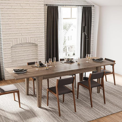 71"-106" Extendable Dining Table for 4-12 People, Space-Saving Extra Long Transformer Table with Extension Leaves Holder, Oak