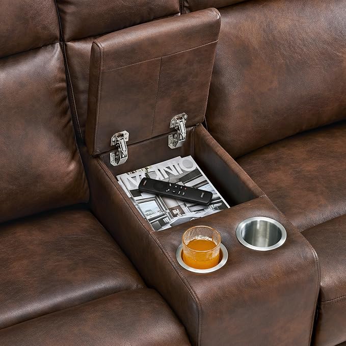 MCombo Zero Wall Recliner Loveseat, 2-Seat Power Wall Hugger Sofa with USB & Type-C Dual Ports, for Small Space Living Room RV, Faux Leather PR646 (Dark Brown, Loveseat with Console)
