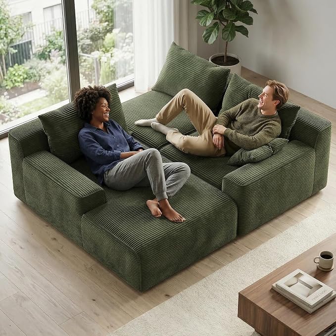 Homkdom 98" Boneless Couches for Living Room, L-Shape Modular Sectional Sofa with Deep Seat Oversized Left Facing Chaise, Cloud Couch for Apartment, Small Space (Green)