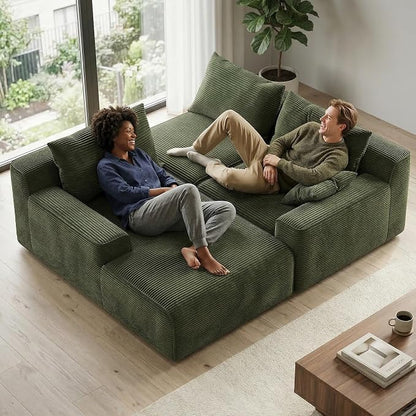 Homkdom 98" Boneless Couches for Living Room, L-Shape Modular Sectional Sofa with Deep Seat Oversized Left Facing Chaise, Cloud Couch for Apartment, Small Space (Green)