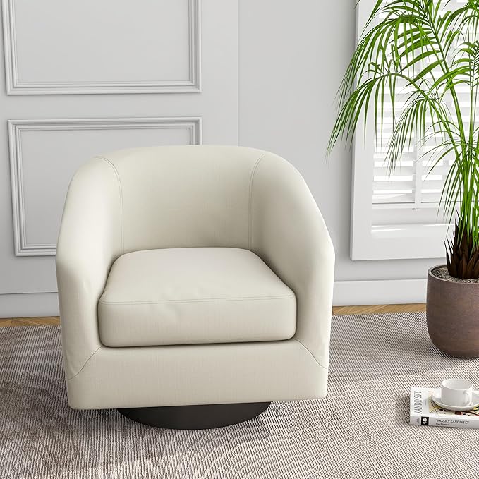 360° Swivel Barrel Accent Chair Armchair, Round Club Arm Chair in Fabric for Lving Room, Modern Upholstered Small Bedroom Single Sofa Seat - Beige, Set of 4