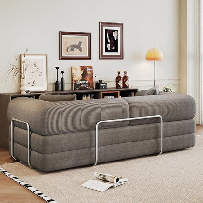 JINGLING 79" Queen Sleeper Sofa Bed with Memory Foam, Compressed Couch in a Box, Foldable Convertible Small Couches for Small Spaces Bedroom Game Room, Corduroy Fabric, Grey