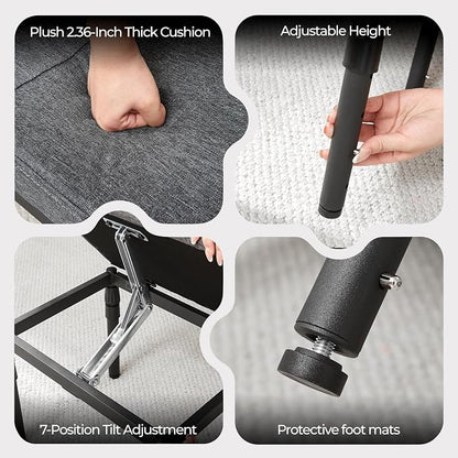 TIOPGHAD Adjustable Ottoman Pouf Footrest, 60 Degree Tilt, Carbon Gray | 4-Height, 28 Positions, Iron frame, Foam Cushion, 15.74 x 11.81 x 13.34 in, Under Desk, Living room, Home Office