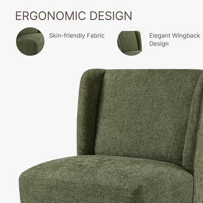 KISLOT Upholstered Dining Chairs Set of 2 with Casters, Wingback Modern Side Armless Deskchair with Rollers for Diningroom Bedroom Livingroom Reading Room, Green Fabric
