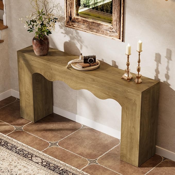 Tribesigns 63" Farmhouse Console Table, Wooden Couch Table Behind Sofa with Storage, Long Entryway Sofa Station, Narrow Console Stand with Base, Hallway Stand for Entryway (1, Light Brown)