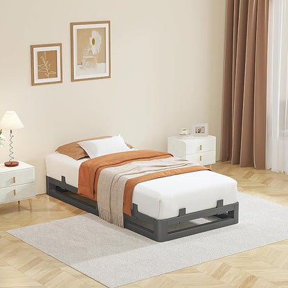 6 Inch Twin XL Bed Frame with Rounded Corner and Squeak Free U-Slot Design, Metal Platform Bed Frames 6 Non-Slip Guards, 3500lbs Heavy Duty Steel Slat Support, No Box Spring Needed, Black