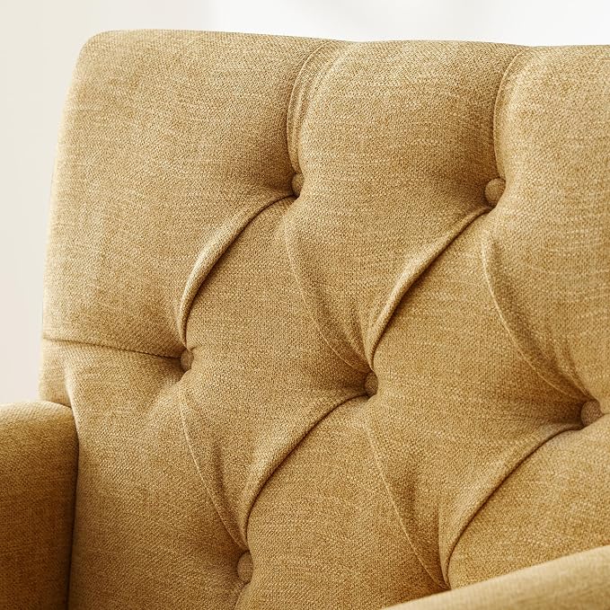 HUIMO Set of 2 Accent Chairs for Living Room, Tufted Upholstered Club Chairs with Lumbar Pillows, Vintage Reading Armchairs with Solid Wood Legs for Bedroom Apartment, Mustard Yellow