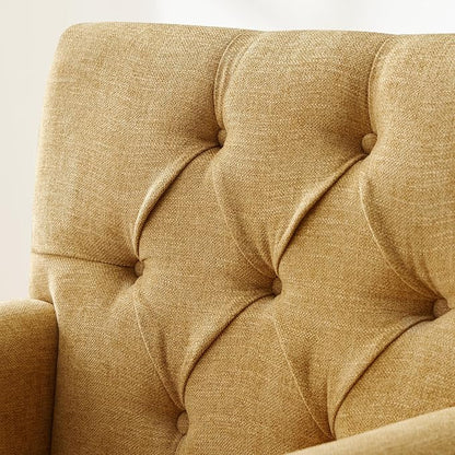 HUIMO Accent Chair for Living Room, Tufted Upholstered Club Chair with Lumbar Pillow, Vintage Reading Armchair with Solid Wood Legs for Bedroom Apartment, Mustard Yellow