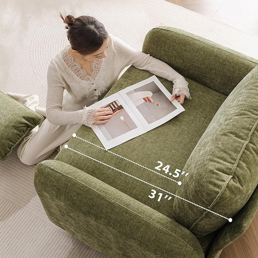 Rexulqo Oversized Accent Chair with Ottoman,All Seats Storage,Comfy Armchair,24.5'' Deep Seat,Upholstered Living Room Chairs,Reading Chair,Lounge Chair for Bedroom,Office,Chenille,Green