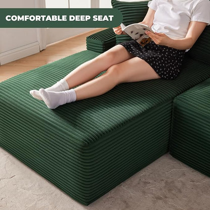 Mangodan Cloud Sectional Couch, Modular Sectional Sofa for Living Room, Fluffy Comfy Couch with L-Shaped Chaise, Boneless Sofa with Deep Seat, No Assembly Required, Green