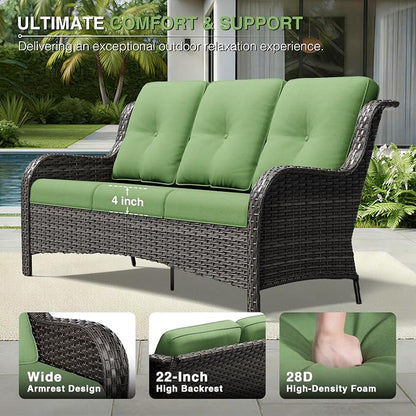 Joyside Outdoor Patio Couch, 3 Seater Outdoor Wicker Sofa with High Back, Deep Seating, Wide Armrest, Thickened Cushions, Patio Sofa for Deck, Porch Use