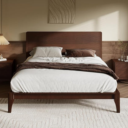 Merax Queen Size Bamboo Platform Bed, Mid-Century Modern Bed Frame with Tall Headboard, Solid Sustainable Bedframe Queen-Size, Wood Slat Support, No Box Spring Needed, Easy Assembly, Espresso