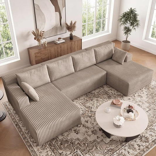 124 Inch Oversized Boneless Sectional Sofa Cloud Couch for Living Room - Symmetrical U Shaped Modular Couches Set with Double Chaise, No Assembly Floor Compression Sofa & Couch