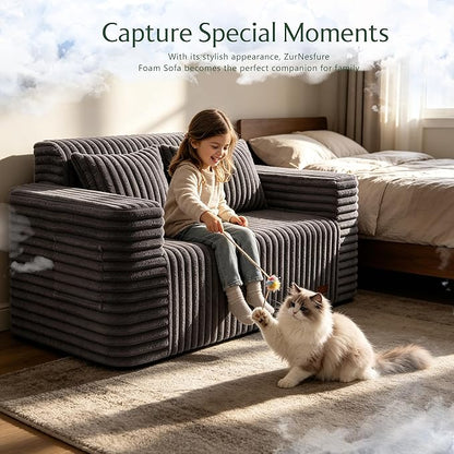ZurNesfure Sofa Couch Cloud Loveseat, Memory Foam Couch with Pillow No Assembly Need, Modern Couch with deep seat and Washable Cover Boneless Sofas for Living Room Bedroom Apartment(Darkgrey,Loveseat)
