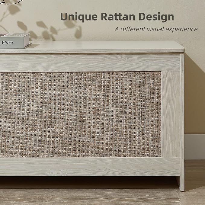51.2" Storage Chest Extra Large,Storage Bench with 2 Safety Hinges,Wooden Shoe Bench,51.2x15.7x18.3 Inch,Easy Assembly,Storage Bench for Bedroom,Living Room,entryway(White Cream)