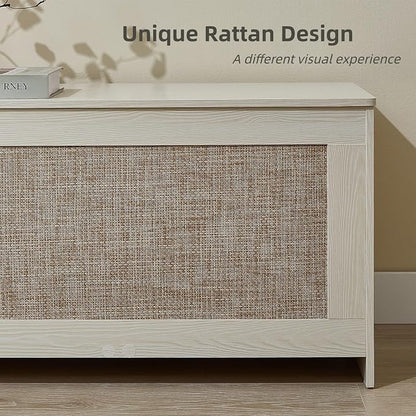 51.2" Storage Chest Extra Large,Storage Bench with 2 Safety Hinges,Wooden Shoe Bench,51.2x15.7x18.3 Inch,Easy Assembly,Storage Bench for Bedroom,Living Room,entryway(White Cream)