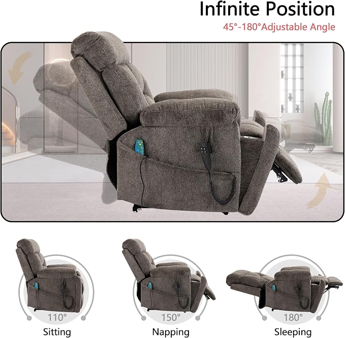 JIKFRIMA Dual Motor Power Lift Recliner Chair with Massage Heating for Adults Elderly, Electric Lift Chairs Lay Flat Recliners, Infinite Position, 2 Hidden Cup Holders