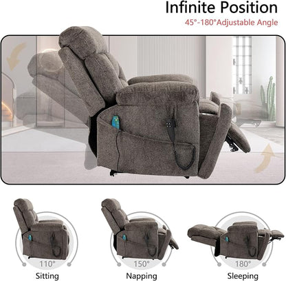 JIKFRIMA Dual Motor Power Lift Recliner Chair with Massage Heating for Adults Elderly, Electric Lift Chairs Lay Flat Recliners, Infinite Position, 2 Hidden Cup Holders