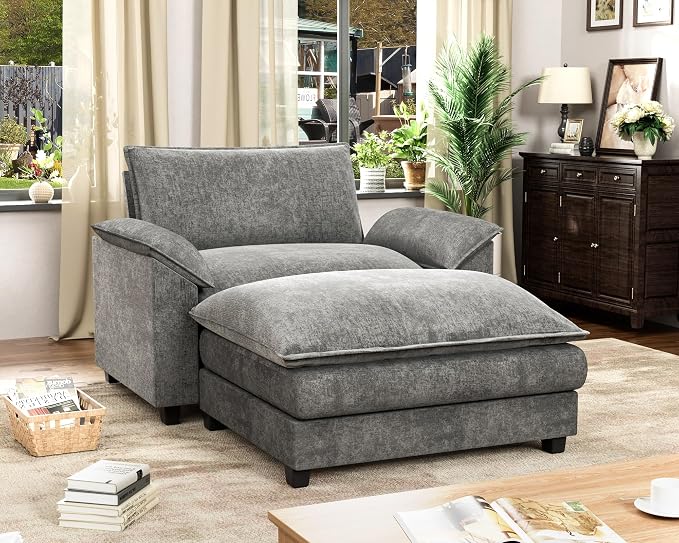 Homall 40" Modular Sectional Sofa, Single Sofa Couch with Reversible Ottoman, DIY Combination Chenille Deep 1-Seat Cloud Couch for Living Room, Apartment (Light Grey, Single Sofa Chair)