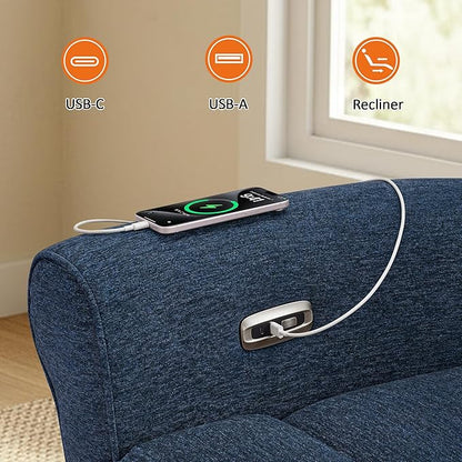 MCombo 87.8" Wall Hugger Power Reclining Sofa, 3-Seat Triple Recliner Couch with USB Ports, Rolled Arm Space Saving Recliner Sofa for Living Rooms Apartments RV, Fabric PR635M5 (Navy Blue)