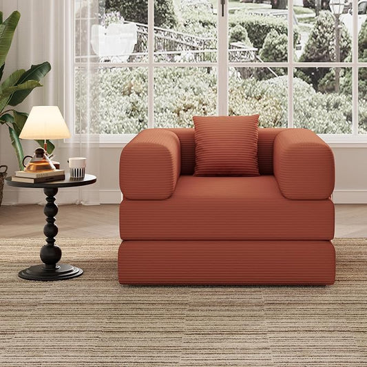 Single Couch Sofa for Small Spaces 2 in 1 Convertible Sofa to Lounger Comfy Bean Bag Chair for Adults with Removable Cover with Pillows for Bedroom, Apartment, Office (Orange, 35.43" Single Sofa)