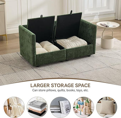 55" Cloud Modular Loveseat Sofa with Storage, Modern Upholstered Sofa Couch Small Love Seat, 2 Seater Chenille Comfy Sectional Sofa with Armrests for Living Room, Small Space, Green