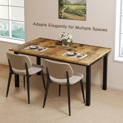 Einhomn Extendable Dining Table for 4-6, 63" Modern Kitchen Table, Farmhouse Dining Room Tables for Dining, Kitchen, Office, Living Room, Rectangular Wooden Tables, Space Saving (Rustic Brown)