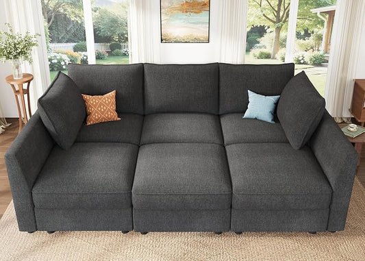 HONBAY Modular Sofa Sectional Sleeper Couch with Storage Modular Couch Convertible Couches for Living Room - Snowflake Velvet Grey