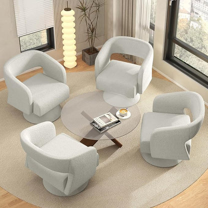 Luxanimarion Swivel Barrel Accent Chair,Oversized Teddy Upholstered Round Swivel Chair,Modern Luxury 360 Degree Living Room Vanity Chair for Bedroom Office,White,4PCS