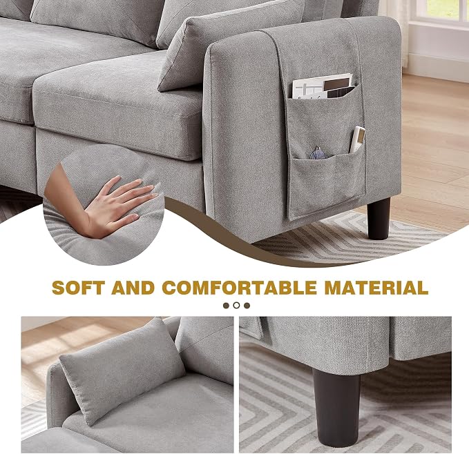 Convertible Sectional Sofa Set, 77" Small L Shaped 3 Seat Couch with Ottoman and 57" Loveseat, Modern Sofa Couches for Living Room, Light Grey