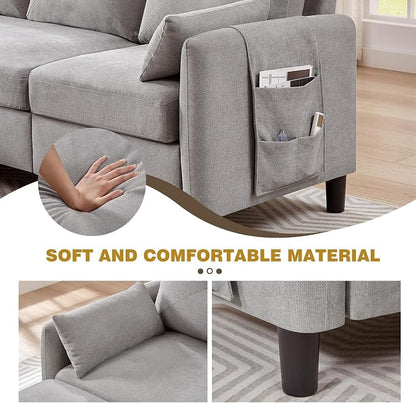 Convertible Sectional Sofa Set, 77" Small L Shaped 3 Seat Couch with Ottoman and 57" Loveseat, Modern Sofa Couches for Living Room, Light Grey