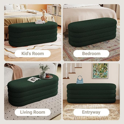 Busaurus Storage Ottoman Bench 49.2 Inch Upholstered Fabric Storage Bench for Bedroom End of Bed Aesthetic Large Oval Ottoman for Living Room(Dark Green)