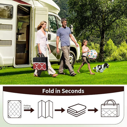 GENIMO 6' x 9' Outdoor Rug Waterproof for Patio Decor, Foldable Reversible Plastic Straw Area Rugs Mat for Camper, Outside Carpet for Rv, Deck, Porch, Picnic, Beach, Balcony, Red & White