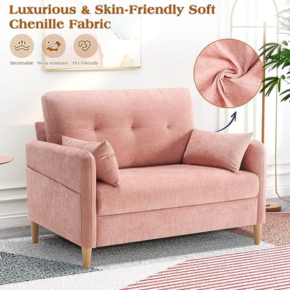 Hanherry Loveseat Couch,Small Sofa for Living Room, Comfy Chenille Fabric Love Seat for Bedroom with Throw Pillow,Removable Cushion Cover,Couches for Small Space,Apartment,Dorm