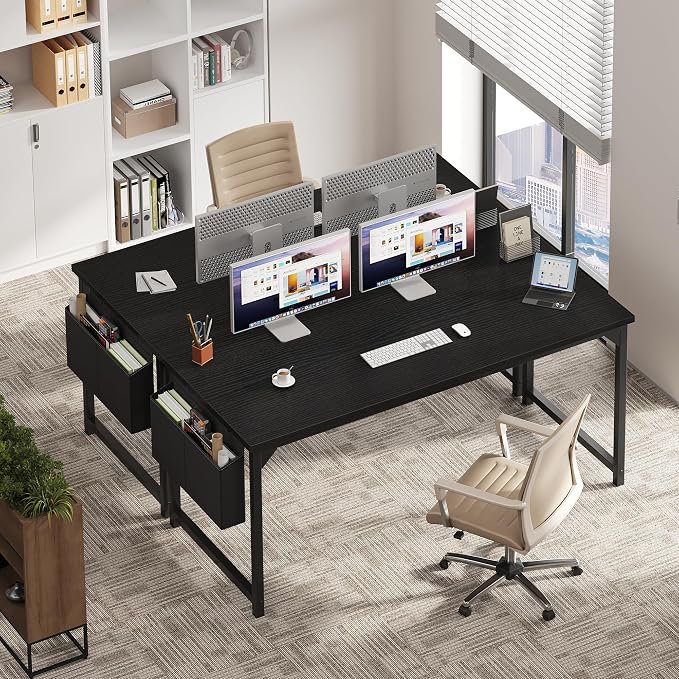 OLIXIS Computer Desk, 63 Inch Home Office Desks for Small Spaces, Writing Craft Study Gaming Table for Bedroom, Modern Computer Workstation with Storage Bag, Black