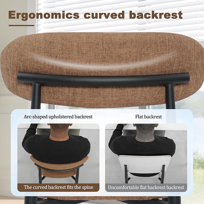 FREKEN Modern Upholstered Dining Chairs Set of 6, Mid-Century Metal Frame Linen Fabric Side Chair for Kitchen Dining Room, 350lbs Capacity, Brown
