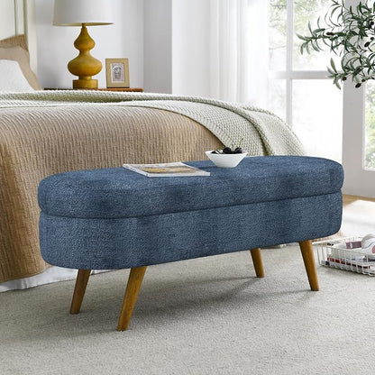 43.5" Ottoman with Storage, Storage Ottoman Bench with Safety Hinge, Foam End of Bed Bench, Upholstered Entryway Bench for Bedroom, Living Room & Window, Holds up to 330 lb, Dark Blue