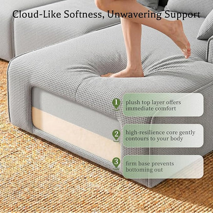 Homkdom 98" Boneless Couches for Living Room, L-Shape Modular Sectional Sofa with Deep Seat Oversized Right Facing Chaise, Cloud Couch for Apartment, Small Space (Grey-Check, Right Facing)