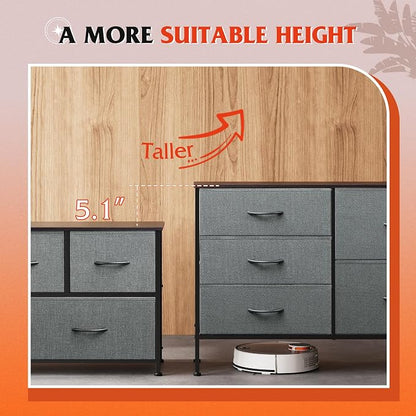 WLIVE Dresser for Bedroom with 5 Drawers, Wide Storage Dresser with Drawer Organizers, Chest of Drawers, Fabric Dressers for Living Room, Closet, Hallway, Dark Grey