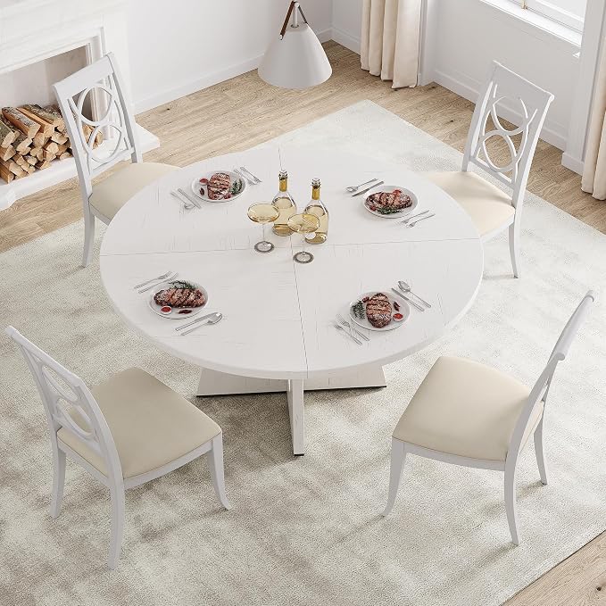 GAOMON 47 Inch Round Dining Table for 4-6 People, Circle Dinner Table with Wooden Cross Pedestal Base, Farmhouse Kitchen Furniture for Dining Room, Living Room, Kitchen (Table Only) - Antique White